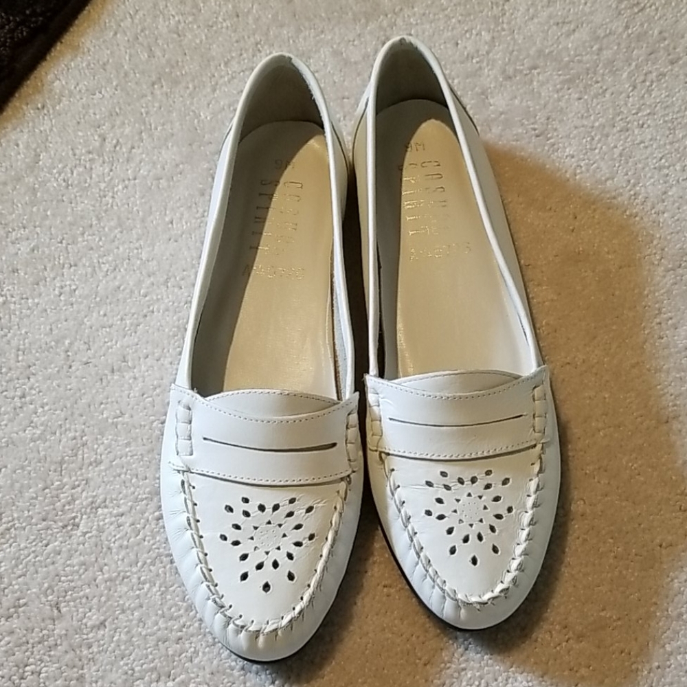 White leather loafers.  Size 9